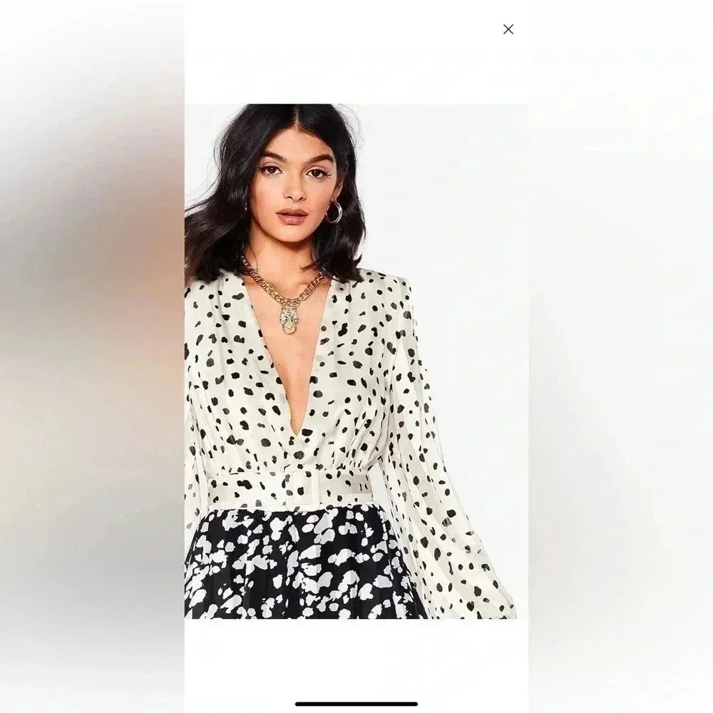 Nasty Gal Dalmatian Satin Long Sleeve Midi dress - Picture 12 of 17